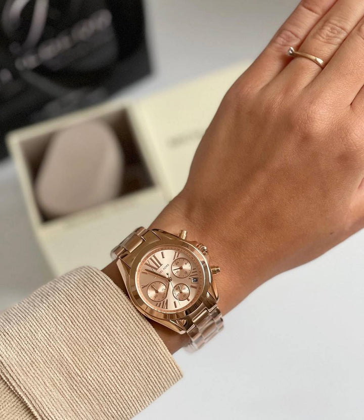 MICHAEL KORS MINI BARDSHAW ROSE GOLD-TONE CHRONOGRAPH WOMEN&