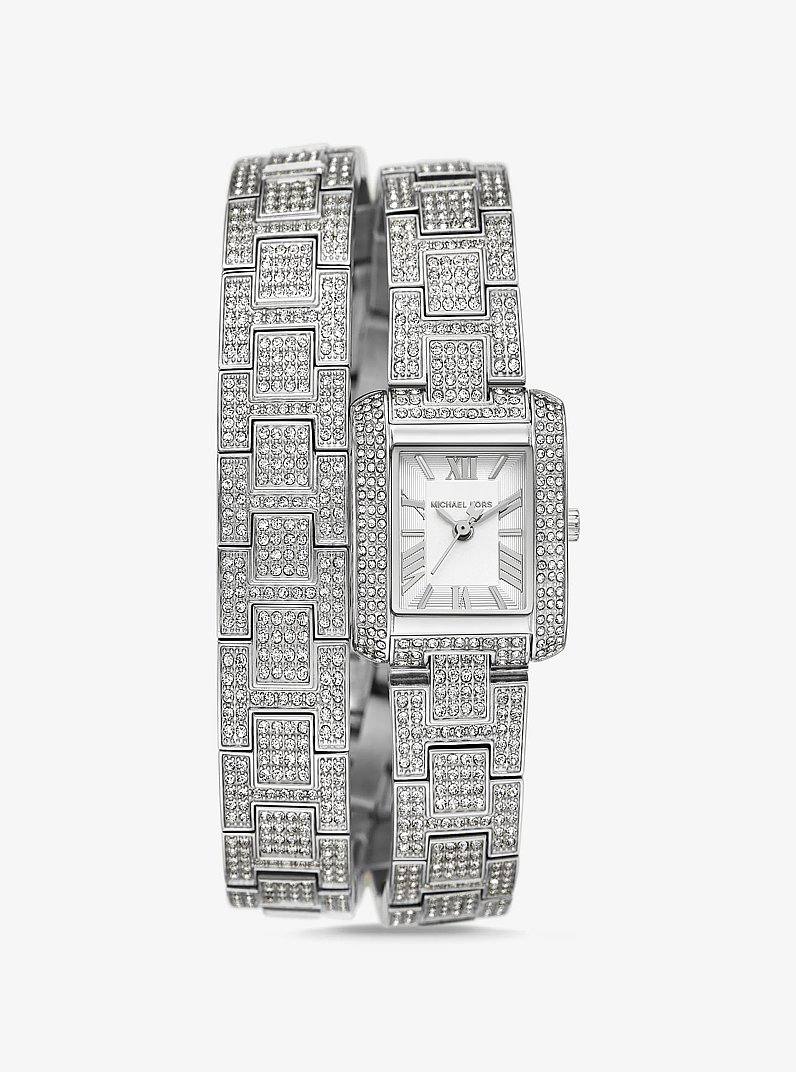 MICHAEL KORS PETITE EMERY PAVE SILVER-TONE DOUBLE WRAP WOMEN&