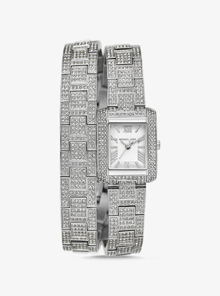 MICHAEL KORS PETITE EMERY PAVE SILVER-TONE DOUBLE WRAP WOMEN&