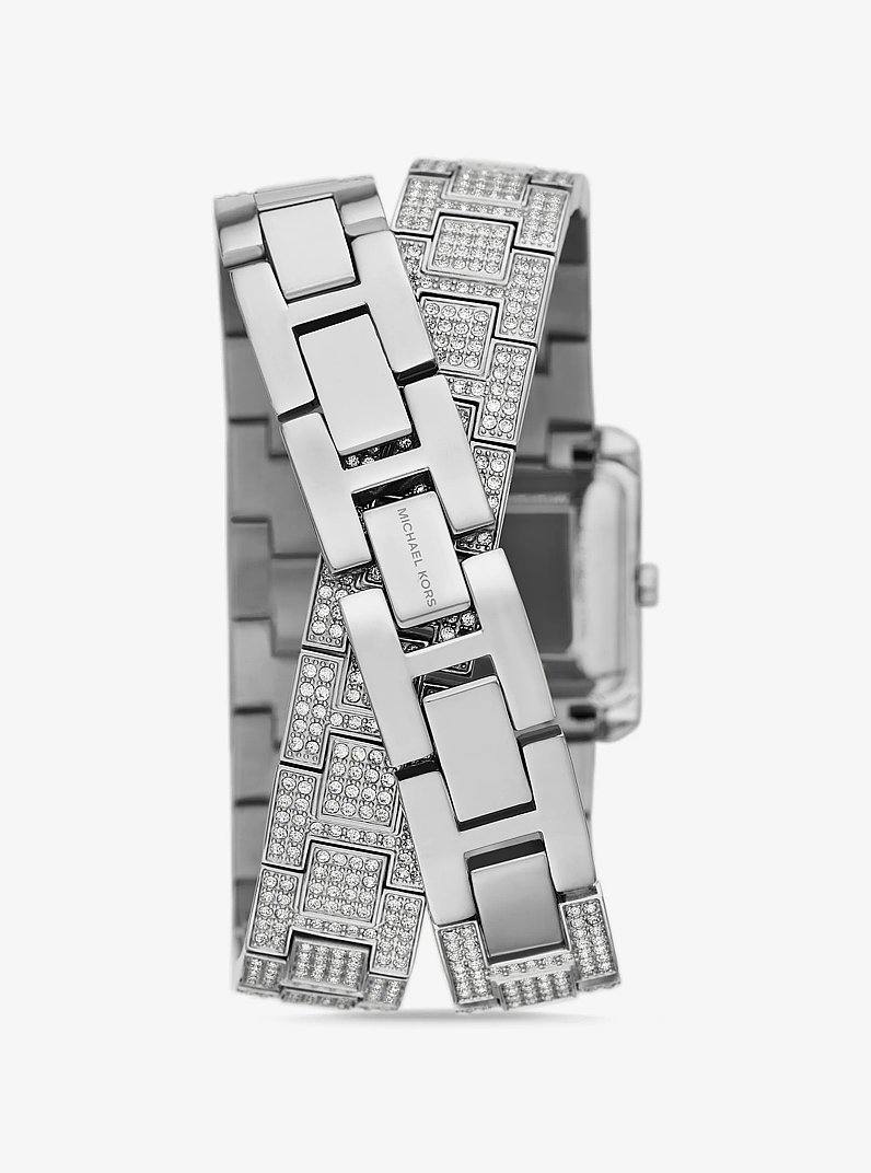 MICHAEL KORS PETITE EMERY PAVE SILVER-TONE DOUBLE WRAP WOMEN&