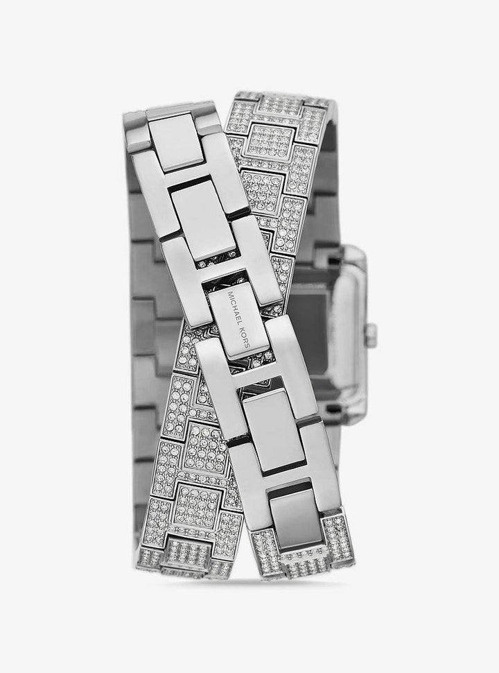 MICHAEL KORS PETITE EMERY PAVE SILVER-TONE DOUBLE WRAP WOMEN&