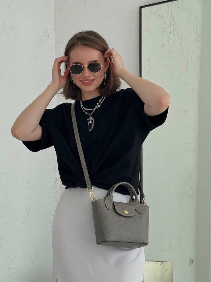 LONGCHAMP ÉPURE XS LEATHER TOTE BAG-GRAY