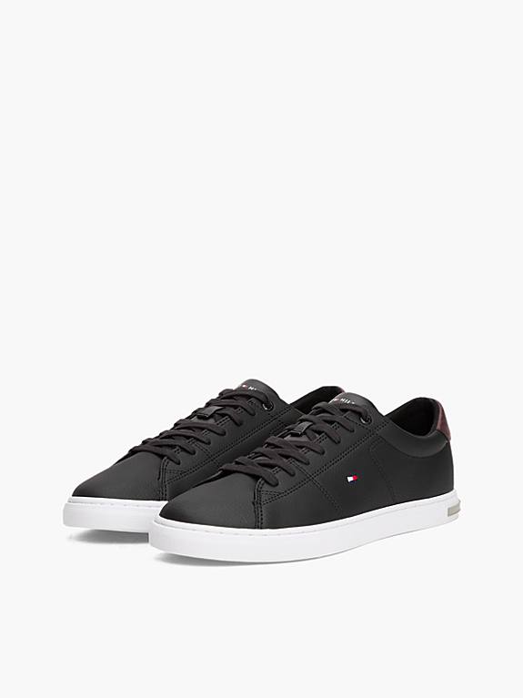 TOMMY HILFIGER ESSENTIAL LEATHER VULCANISED TRAINERS-BLACK