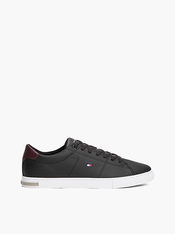 TOMMY HILFIGER ESSENTIAL LEATHER VULCANISED TRAINERS-BLACK