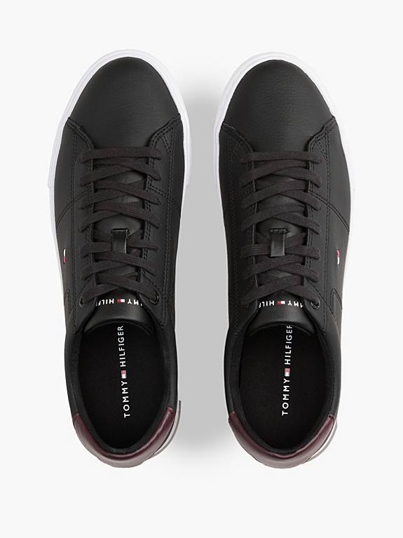 TOMMY HILFIGER ESSENTIAL LEATHER VULCANISED TRAINERS-BLACK