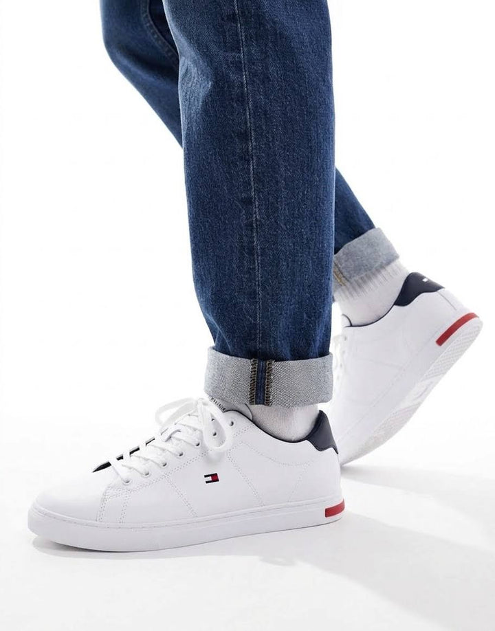 TOMMY HILFIGER ESSENTIAL LEATHER VULCANISED TRAINERS-WHITE