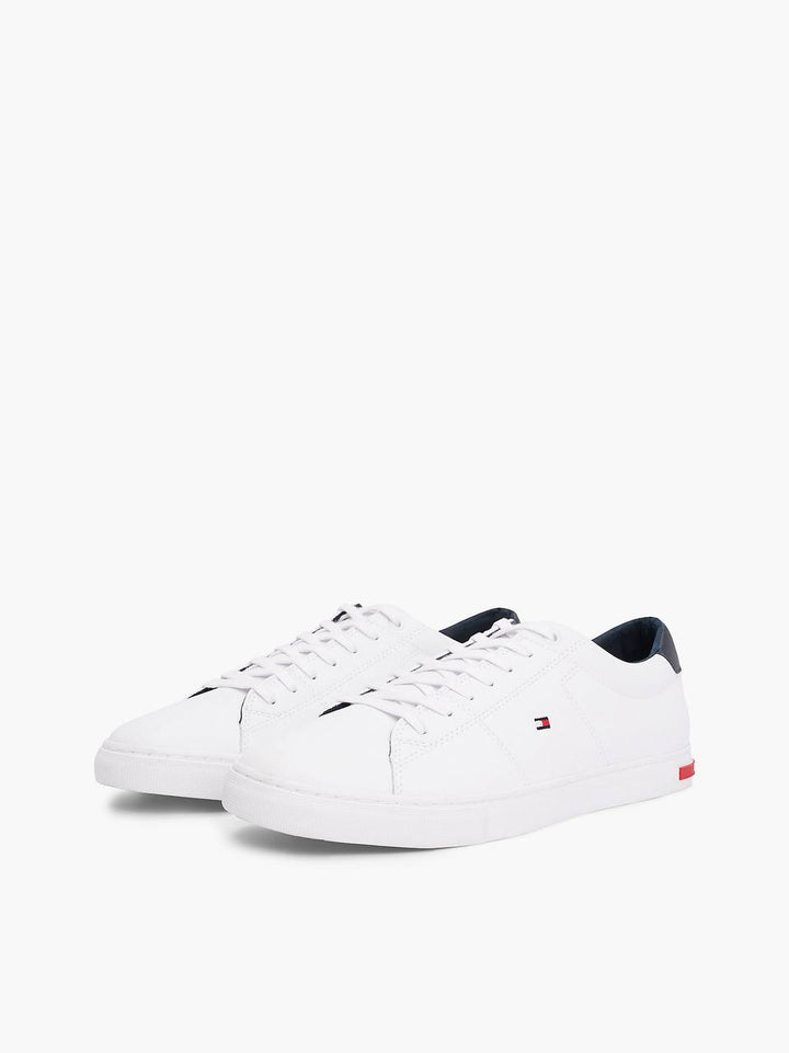 TOMMY HILFIGER ESSENTIAL LEATHER VULCANISED TRAINERS-WHITE