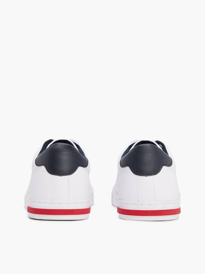TOMMY HILFIGER ESSENTIAL LEATHER VULCANISED TRAINERS-WHITE