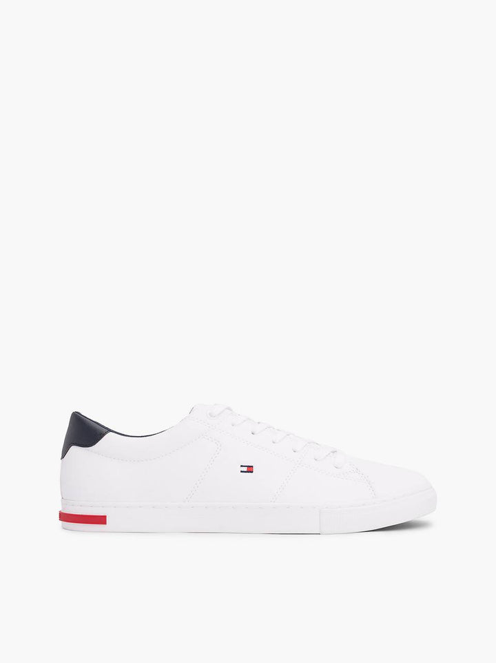 TOMMY HILFIGER ESSENTIAL LEATHER VULCANISED TRAINERS-WHITE