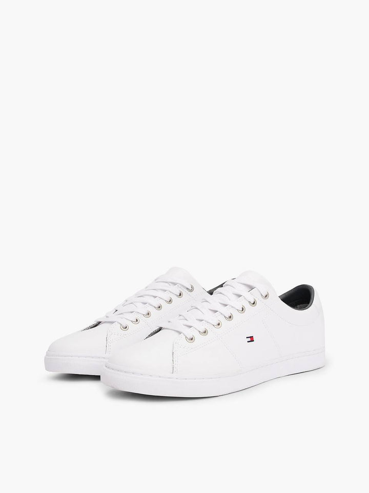 TOMMY HILFIGER ESSENTIAL LEATHER LACE-UP TRAINERS-WHITE