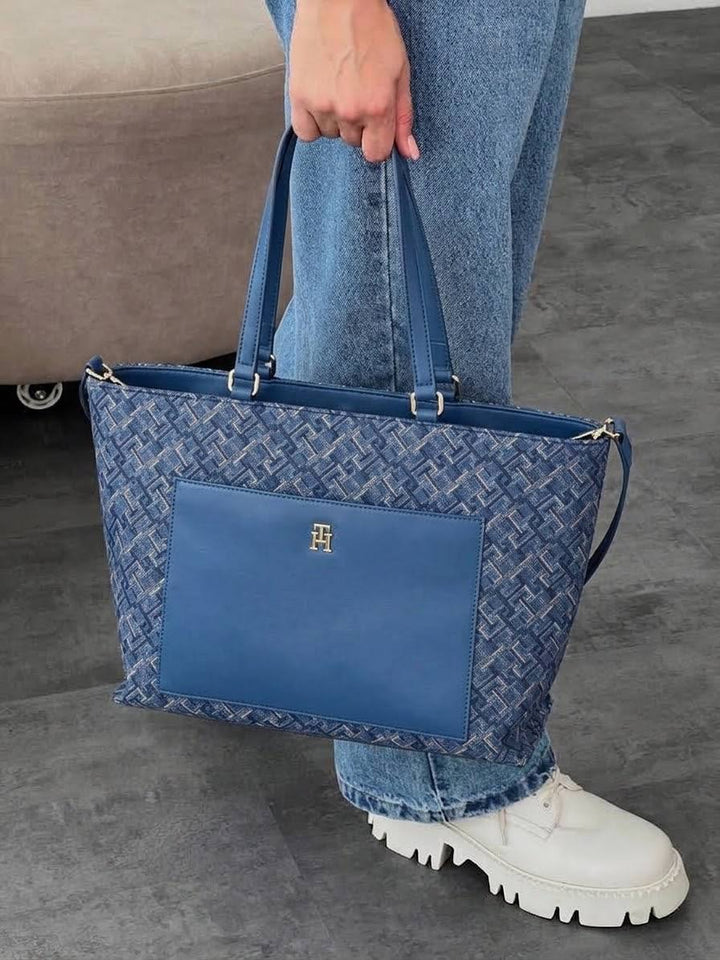 TOMMY HILFIGER DISTINCT TOTE MONO-HANDBAG-BLUE